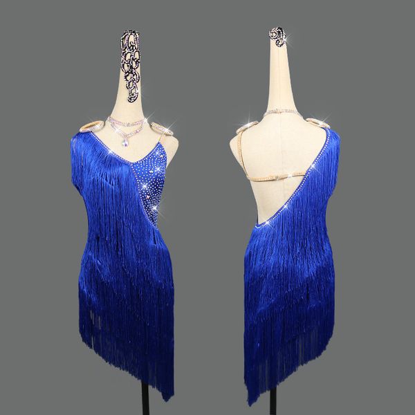 

выполненное на заказ латиноамериканское танцевальное конкурсное платье без рукавов синяя кисточка юбка кружевная юбка танец латинское платье, Black;red