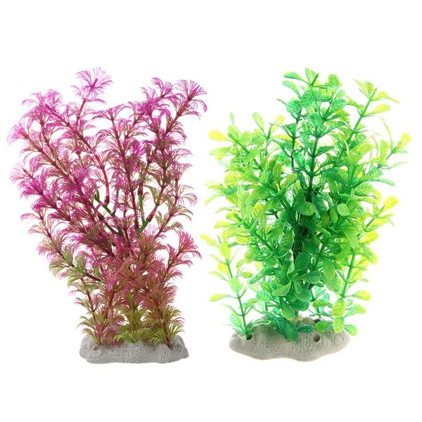 

2 pcs aquarium decoration artificial water plants : 1 pcs 15-20 cm water plant purple + green with 1 green fake plastic wate