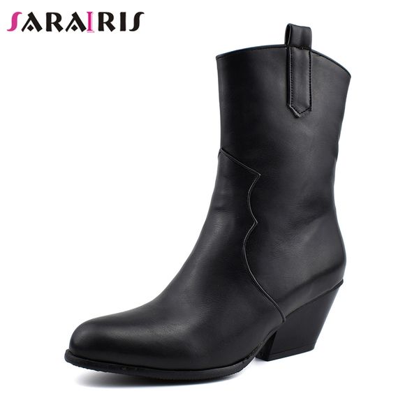 

sarairis new arrival plus size 34-48 brand high booties lady winter warm fur ankle boots women 2019 med heels shoes woman, Black