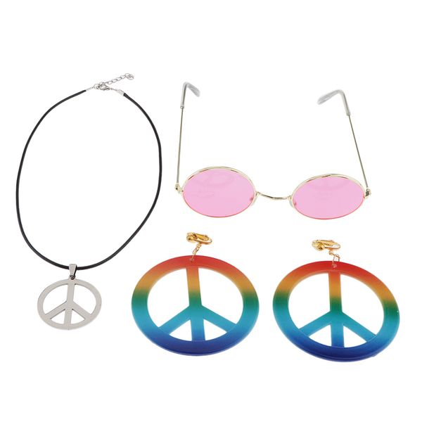 

peace sign hippie pendant necklace hippie sunglasses accessories, White