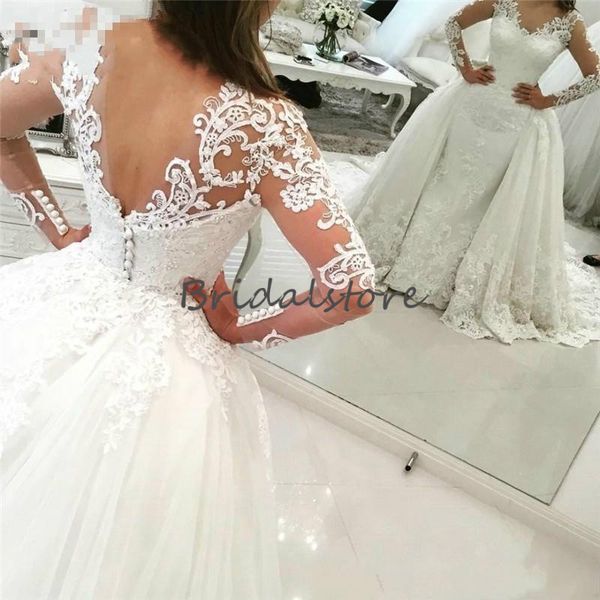 

винтажные съемные свадебные платья русалка поезд страна v шеи с длинными рукавами арабские свадебные платья сексуальное свадебное платье с о, White