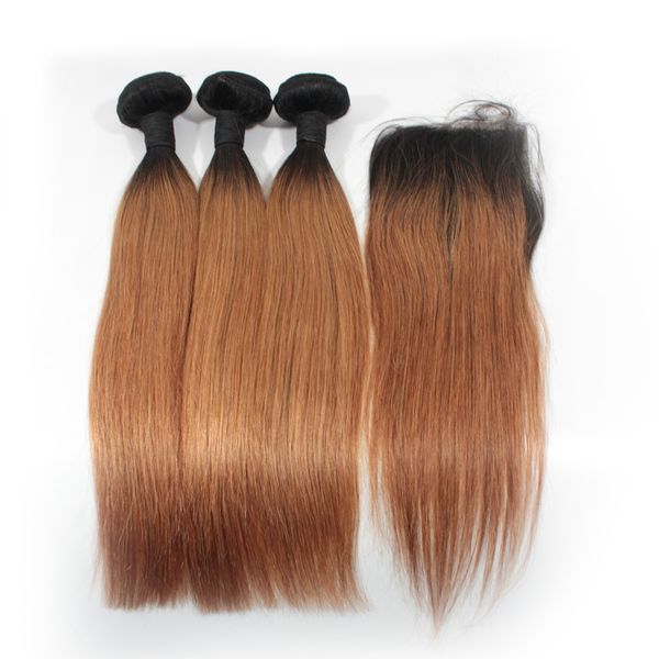 Ombre Gerade Menschliches Haar Bundles Mit Spitze Frontal Verschluss 1B/27 1B/30 1B/Lila 1B/99J Ombre Haar Spinnt Mit Verschluss