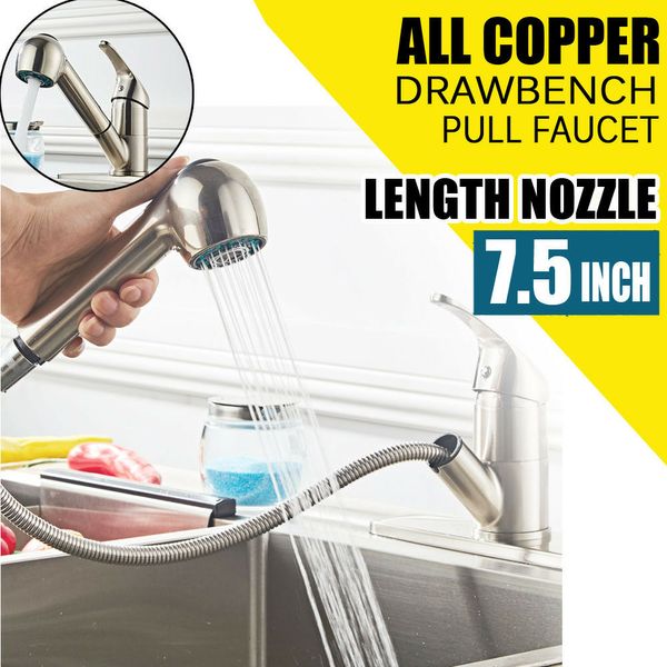 

single handle swivel stainless kitchen spout single sink faucet pull-out spray mixer tap steel easy install
