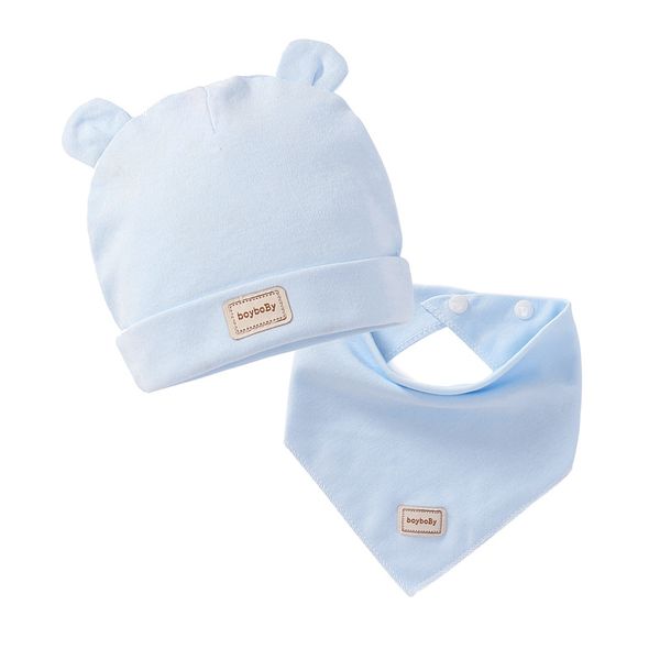 

baby hats bibs sets cotton eslatic headscarf double layer baby caps blue pink yellow cap newborn bib infants hat autumn spring