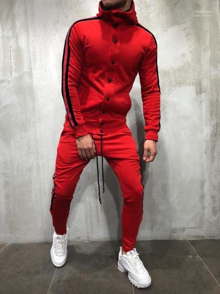 

hoodies buttons design 2pcs clothing sets fashion suits outfits hiphop mens tracksuits designer striped pants, Gray