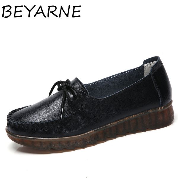 

beyarne spring autumn genuine leather white shoes woman with laces soft bottom fashion leather flat shoes for women flat, Black