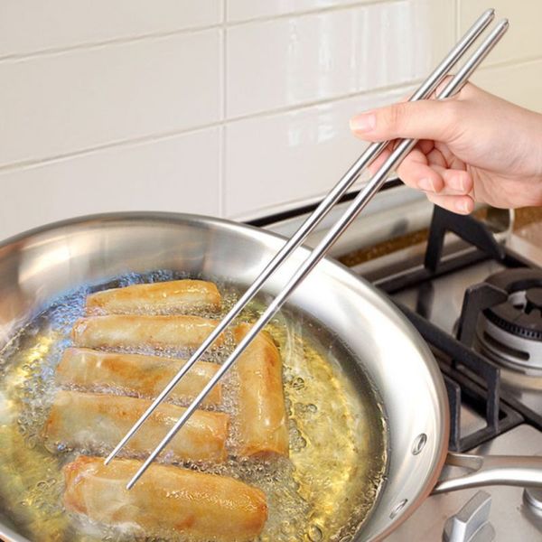 

reusable stainless steel lengthen chopsticks japanese sushi sticks korean pot noodles frying tableware chinese chopsticks