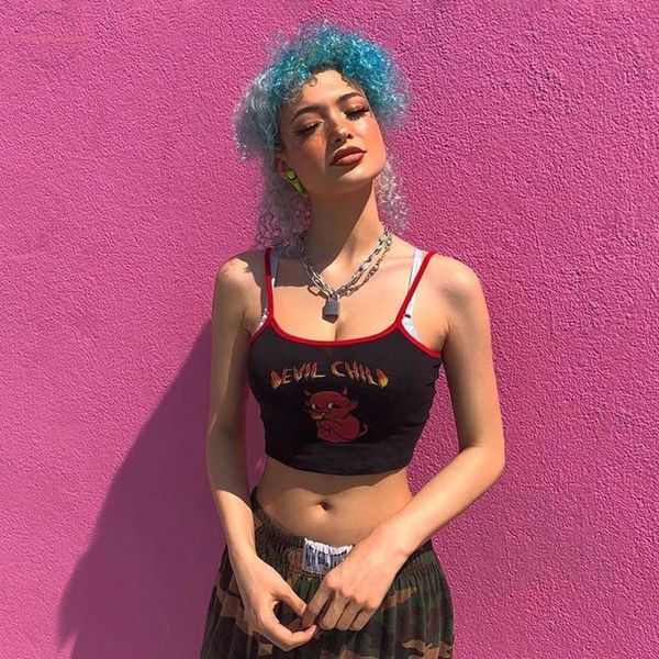 

дьявол печать письма лето рубашка дети т wonmen сексуальный без рукавов футболка повседневный черный футболка женщины топ жилет с рукавами д, White