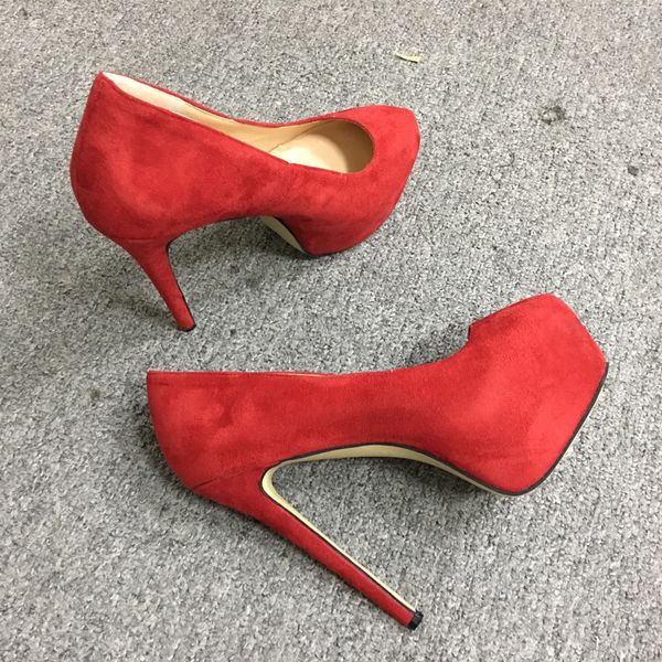 

kolnoo simple style women's high heel pumps kid-suede slip-on platform shoes party office fashion casual dress shoes d208, Black