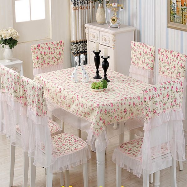 

pastoral flower tablecloth lace edge set quality chair cover for wedding l rectangle dining table cloth covers dustproof new