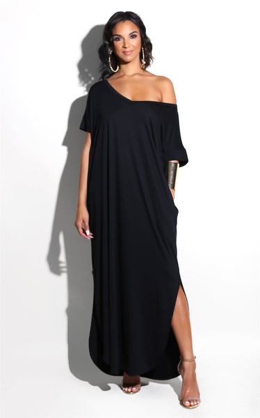 

женское летнее платье больших размеров 2019 г. новая мода с v-образным вырезом с коротким рукавом с длинным рукавом сплошной цвет сплит боль, Black;gray