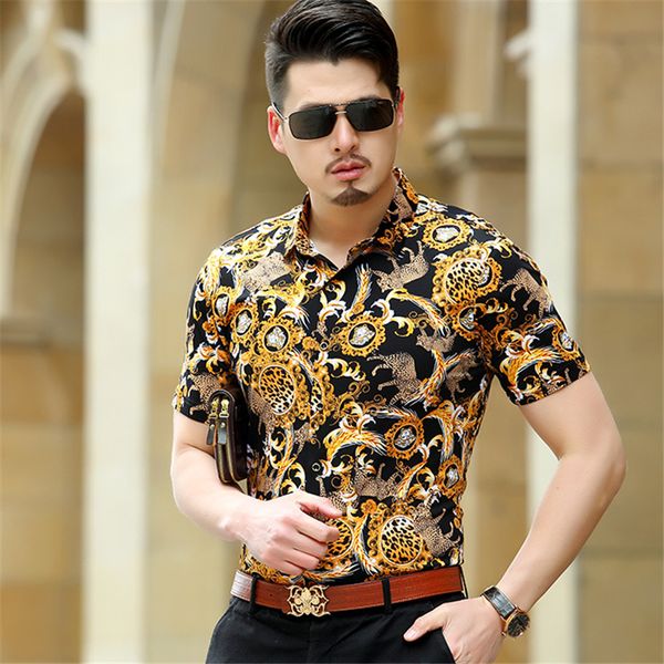 

european style leopard pattern 3d print luxury short sleeve shirt summer 2019new quality cotton soft comfortable men shirt -3xl, White;black
