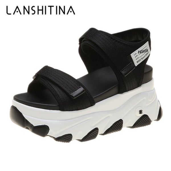 

2020 summer chunky sandals for women platform sandal 8.5cm high woman wedges beach shoes designers casual shoes walking slippers t200628, Black