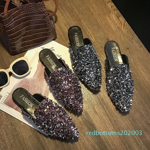 

2019 women shoes slippers woman ladies female slides fashion casual outdoor bling lady woman flats mules women's shoes slippers r03, Black