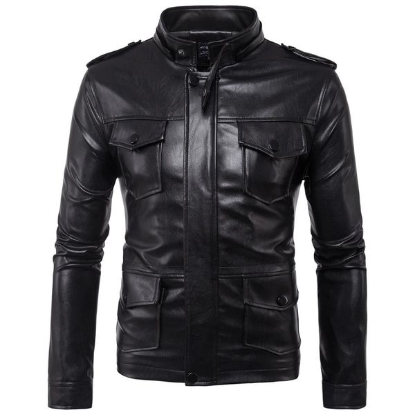 

2019 leather jacket men coats new casual male hooded motorcycle leather jacket men slim fit mens jackets and coats, Black