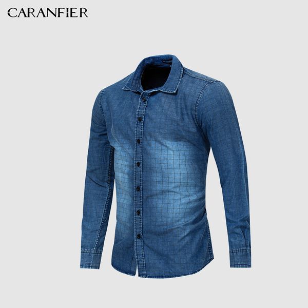 

2019 mens denim shirts casual plaid camisa homens 100% cotton chemise homme fashion cowboy camisa hombre h470, White;black