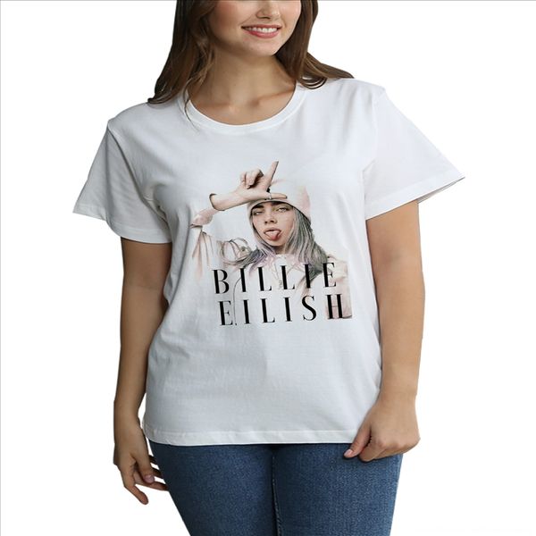

billie eilish rap singer t-shirt female summer loose large size women's short sleeve billie eilish rap singer t-shirt female summer loo, White