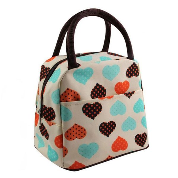 

new canvas heart lunch tote bag cooler box lunchbox bag handbag picnic shopping, Blue;pink