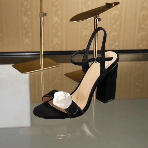 

heeled sandals coarse heel leather classic woman shoes metal buckle for parties and banquets luxury sandals size 34-42 41