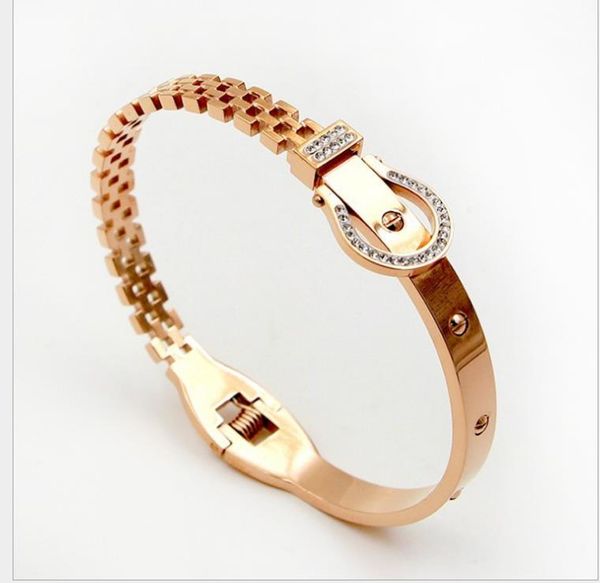 

fashion full diamond titanium steel spring bracelet rose diamond color couple bracelet, Golden;silver