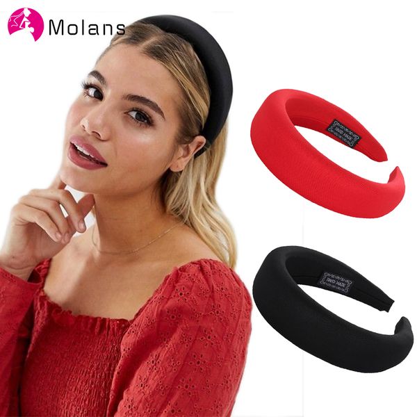 

molans 2019 female bezel head silk padded headband for women solid 4cm wide thick hair hoop hairband cotton blends headbands