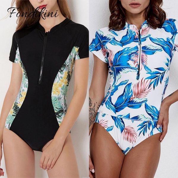 Sexy Kurzarm Badeanzug Ein Stück Frauen Bademode 2018 Floral Beach Wear Bodysuit Maillot De Bain Femme Surfen Schwimmen Monokini