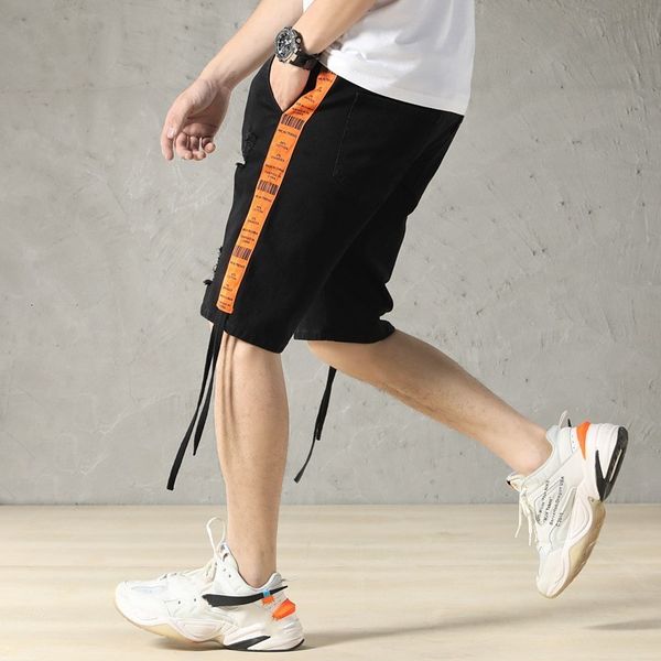 

plus size l-7xl mens summer knee length shorts straps hip hop casual hole ripped jeans elastic wasit denim beach shorts bermuda, Blue