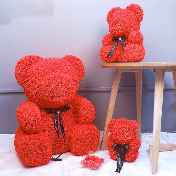 

vip price drop shipping 25\40 red teddy bear rose flower artificial christmas gifts for women valentine's day gift plush bear