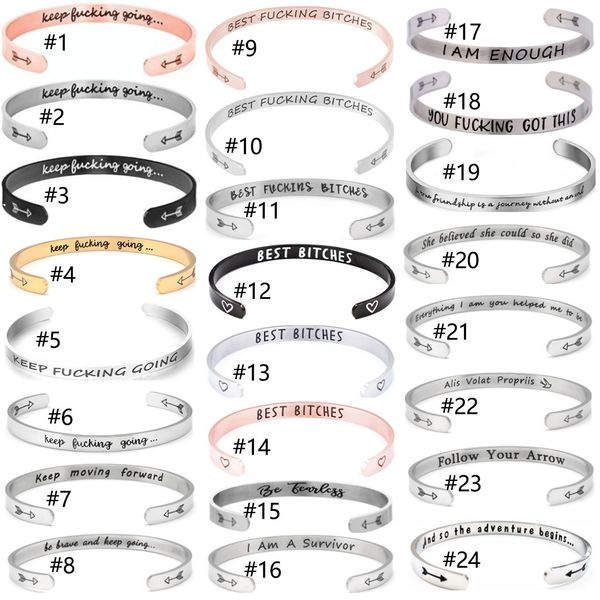 

fashion personalized inspirational letter bangle keep fucking going cuff bracelet titanium steel bangle arrow engraved gifts for women, Golden;silver