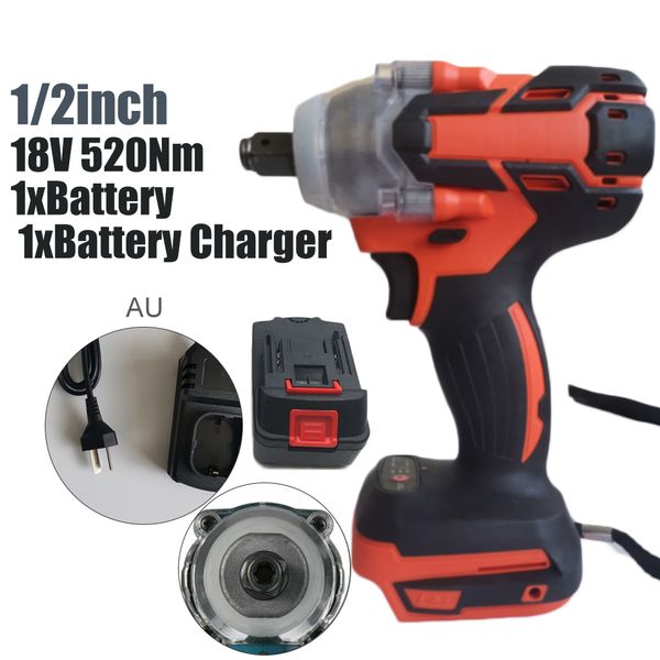 

cordless brushless 18v 1/2inch 520nm electric impact wrench driver + battery set 1*electric wrench 1*battery 1*charger tools