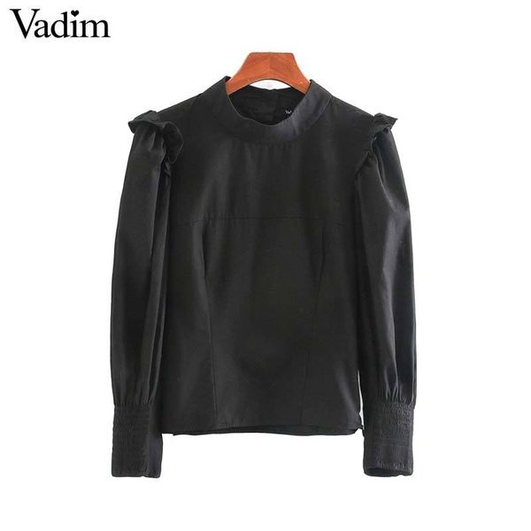 

vadim женщина стильной трепала блузки с длинным рукавом задних боковых кнопок молнией рубашки женские вскользь верхними частями blusas lb790, White