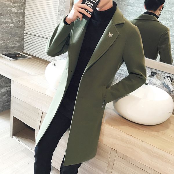 

2019 new winter woolen coat men leisure long sections woolen coats mens pure color casual fashion jackets / casual men overcoat, Black