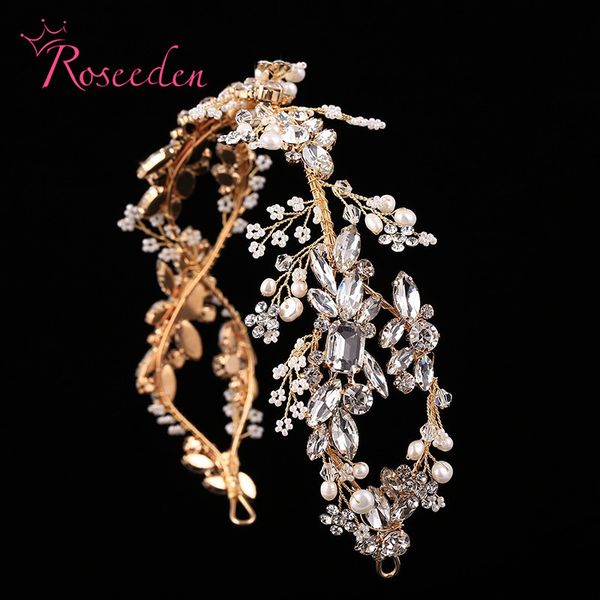 

luxury crystal bridal headpiece wedding rhinestone hair accessories bridal tiaras elegent handmade headbands re731, Golden;white