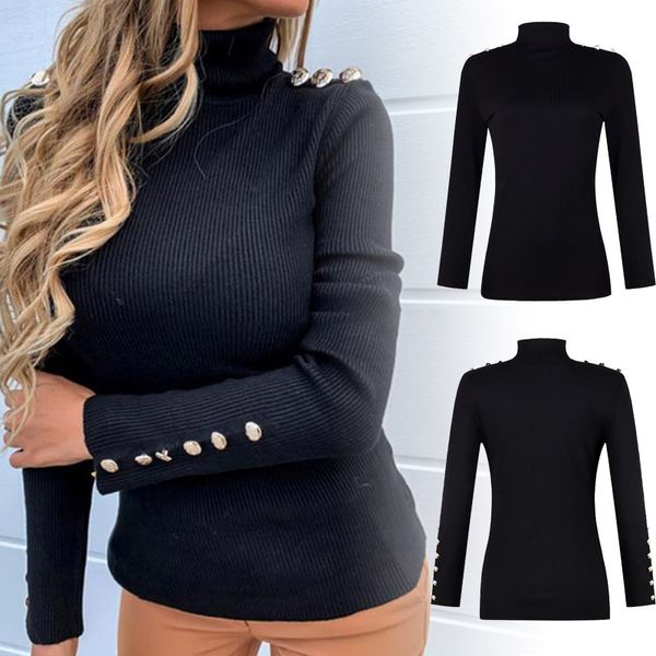 

women's sweaters in autumn and winter new button long-sleeved tight-fitting high collar slim bottoming sweater to keep warm, White;black