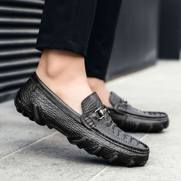

mens moccasins shoes outdoor slip on summer breathable mens loafers genuine leather flats man casual footwear shoes big size 47, Black