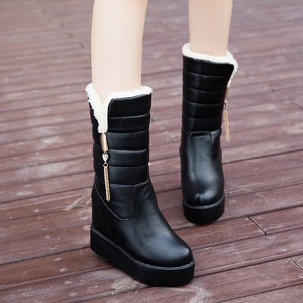 

winter boots snow boots women shoes woman fashion wedges mid-calf booties 2020 winter new short fur warm, Black