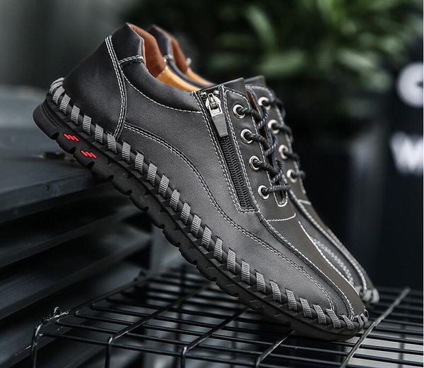 

fashion casual genuine leather men shoes ventilation sports runing flat shoes non-slip four seasons shoes for business work young students, Black