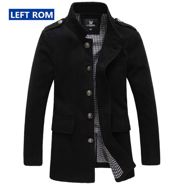 

new autumn winter pure color men's boutique high-grade woolen cloth leisure dust coat wool blends stand collar dust coat jackets, Black