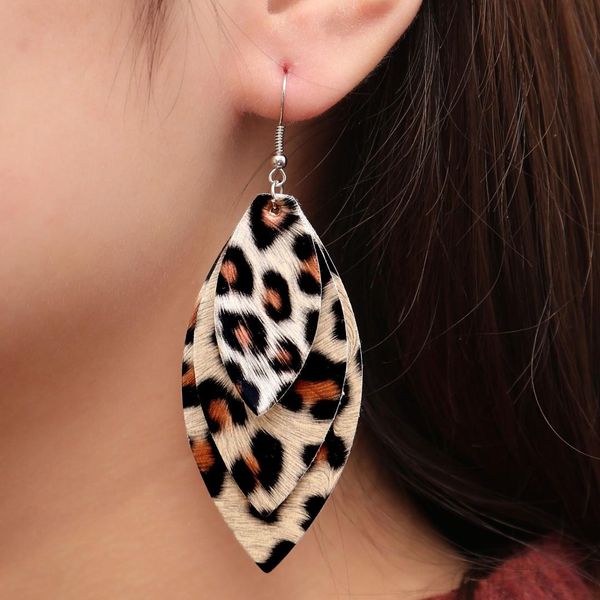 

4 color leopard leather leaf earrings holiday gift reception party wedding jewelry anniversary gift fashion exquisite classic, Silver