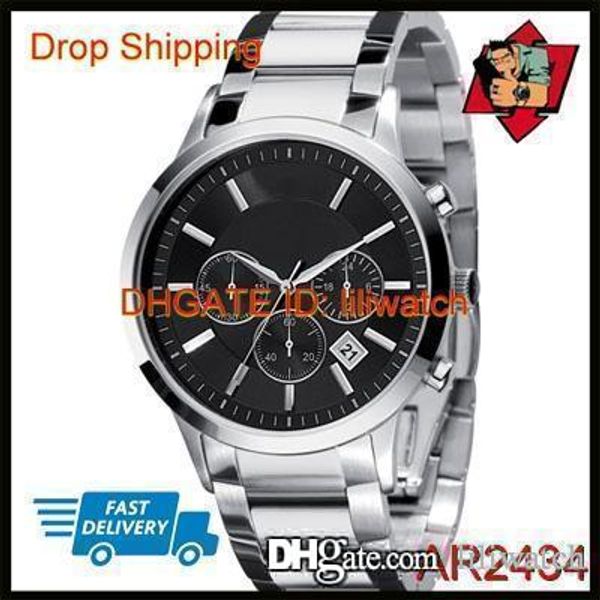 

100% оригинальный японский механизм drop shipping новый кварцевый хронограф мужские часы ремешок из нержавеющей стали наручные часы ar2434 a, Slivery;brown