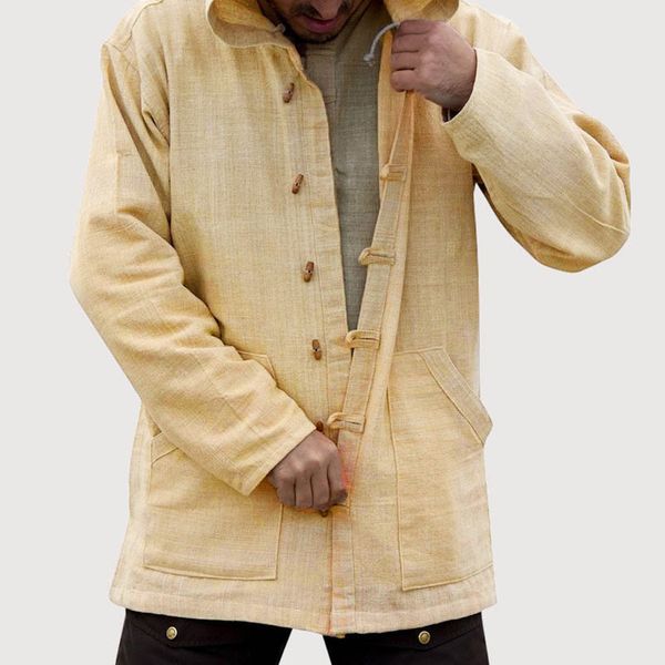 

2019 fashion jacket men spring autumn casual solid mens ethnic style long sleeve loose casual shirt hooded coat blouse m-4xl, Black;brown
