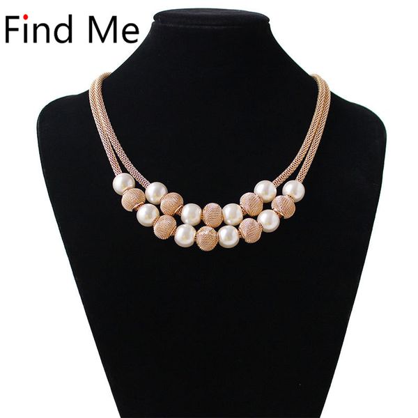

find me 2019 boho imitation pearl big bead statement necklace pendants ethnic multilayer collar choker necklace women jewelry, Silver