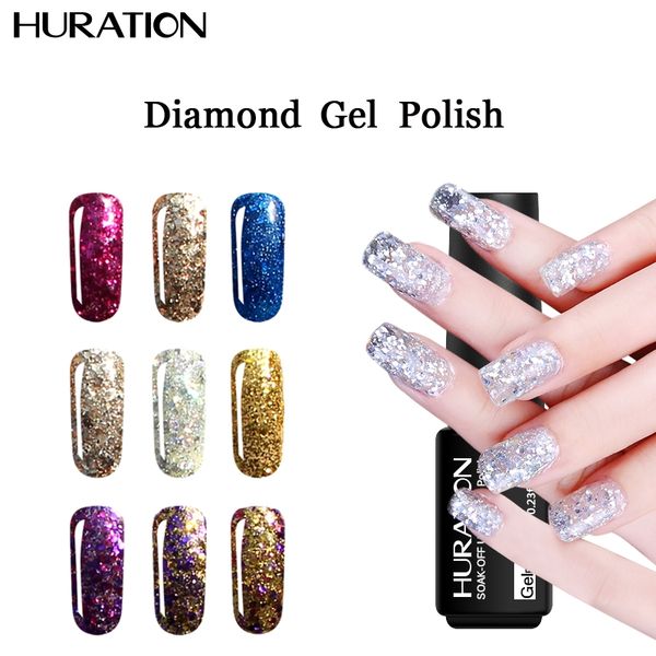 

huration diamond gel varnish lucky professional diamond glitter uv nail gel polish soak off golden uv led coat nail art, Red;pink
