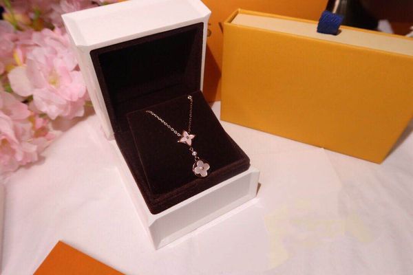 

luxury high-quality s925 sterling silver double flower necklace, limited fashion natural white mother-of-pearl designer jewelry delivery box