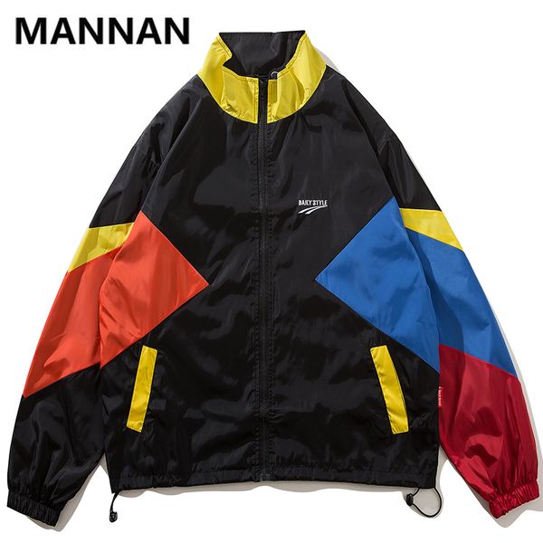 

mannan 2019 autumn men hip hop retro color block patchwork jackets windbreaker streetwear harajuku track hipster jacket coats, Black;brown