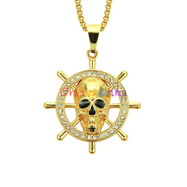 

2020 designer necklace new european and american cross-border hip-hop jewelry rudder skull pendant necklace skull pendant personality men, Black