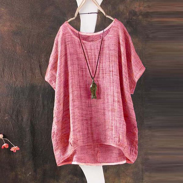 

vintage casual cotton linen shirts plus size 5xl batwing sleeve o neck casual female summer streetwear blusas clothes, White