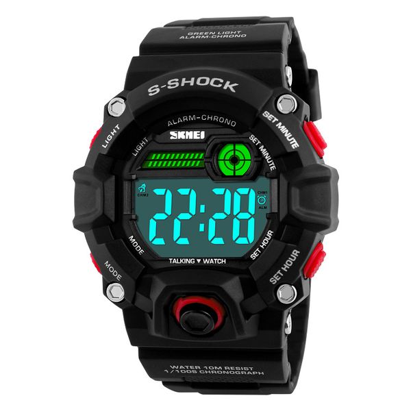 

skmei men sport watch talking music alarm clock led digital s watches men proof waterproof watch 1162 zk30, Slivery;brown