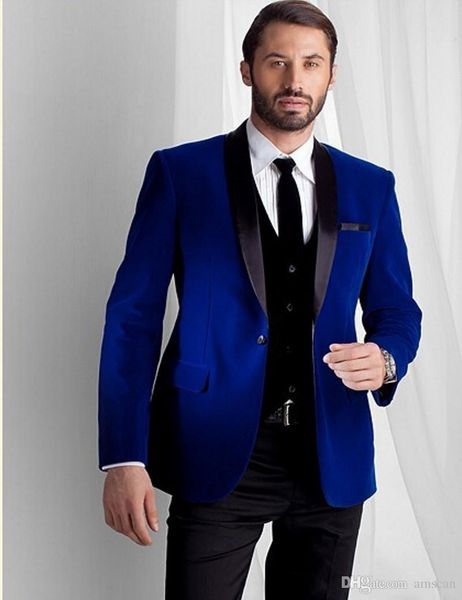 

royal blue one button мужские костюмы weddng шаль отворот 3 шт (куртка + жилет + брюки) жених смокинги на заказ мужские костюмы для свадьбы, Black;gray