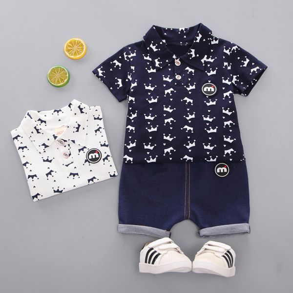 

2pcs/set boys summer suit fashion crown pattern shirt + shorts